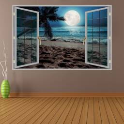 Tropical Beach Palm Tree Moon Wall Decal Sticker Mural Poster Print Art Home Office Decor Kp35 - thumbnail 2