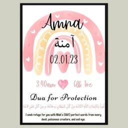 A4 Personalised Islamic Baby Girl Print, Frame, Gift, Muslim Nursery Decor - thumbnail 3