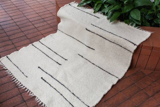 Sheep Wool Blanket, Striped Runner Rug 43''x65'', Designer For Living Room, Bedroom, Handwoven - image 1
