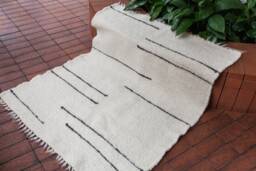Handwoven Wool Blanket, White Natural Sheep Sofa Pad, Rustic Scandinavian Bed Throw, Cozy Topper, 43''x65''
