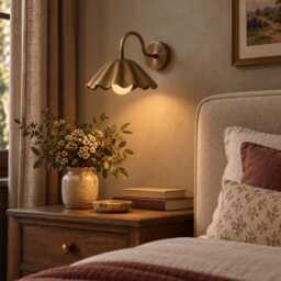 Handcrafted Scalloped Brass Wall Sconce, Fluted Shade, Antique Finish, Mid-Century Lamp - thumbnail 3