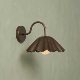 Scalloped Wall Sconce, Antique Brass Light, Vintage Fluted Shade, Bedroom Lamp, Mid Century Hardwired Or Plug In - thumbnail 3
