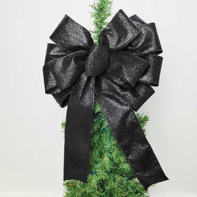 Glitter Black Wreath Bow Christmas Tree Topper Decorative Bows Lantern Bow Decorations - image 1