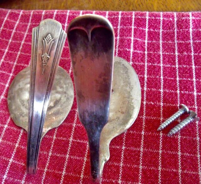 Spoon Handle Tiebacks Tie Backs 1 Short Eclectic-1 Pair-Silverplate-Recycled/Repurposed Upcycled-For Thin/Small Curtains-So Unique - image 1