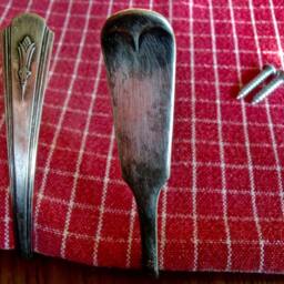 Spoon Handle Tiebacks Tie Backs 1 Short Eclectic-1 Pair-Silverplate-Recycled/Repurposed Upcycled-For Thin/Small Curtains-So Unique - thumbnail 2