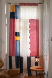 Pink Wavy Design Linen Curtain/Pop Art Sheer Modern Textile Boho Style Drapery Natural Window Panel - thumbnail 1