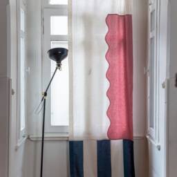 Pink Wavy Design Linen Curtain/Pop Art Sheer Modern Textile Boho Style Drapery Natural Window Panel - thumbnail 2