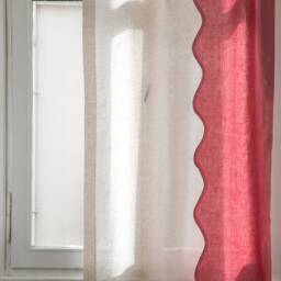 Pink Wavy Design Linen Curtain/Pop Art Sheer Modern Textile Boho Style Drapery Natural Window Panel - thumbnail 3