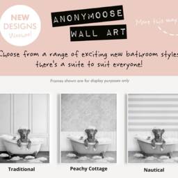 Black & White Fox Red Labrador Retriever Dog in A Bath Print, Bathing, Funny Bathroom Animal Bathtub, Tub Print - thumbnail 2