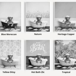 Black & White Fox Red Labrador Retriever Dog in A Bath Print, Bathing, Funny Bathroom Animal Bathtub, Tub Print - thumbnail 3