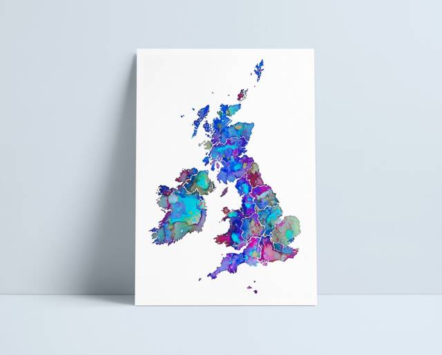 Large Map Of UK & Ireland - Blues Print By Niki Pilkington - image 1