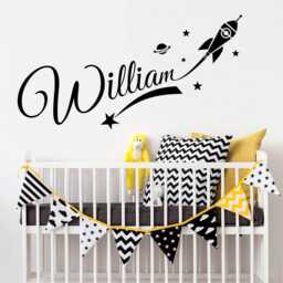 Personalized Boys Name Wall Decal - Space Rocket Art For Nursery