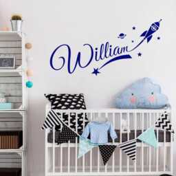 Personalized Boys Name Wall Decal - Space Rocket Art For Nursery - thumbnail 2