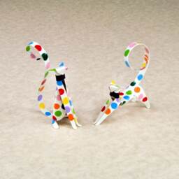 stretching Kitten Handmade Copper Sculpture, Miniature Collectible Cat Art Figurine - thumbnail 3