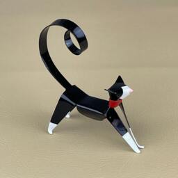 stretching Kitten Handmade Copper Sculpture, Miniature Collectible Cat Art Figurine - thumbnail 4