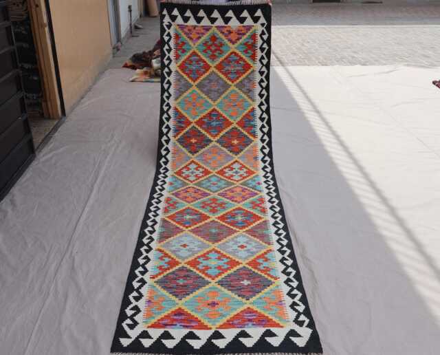 2'8x9'8 Ft Runner Afghan Kilim Rug, Turkmen Flatweave Geometric Modern Oriental Hallway Runner, Kitchen Rug 3x10 - image 1