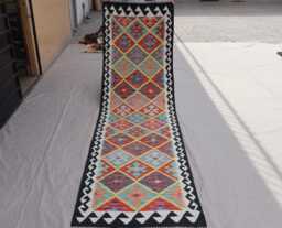 2'8x9'8 Ft Runner Afghan Kilim Rug, Turkmen Flatweave Geometric Modern Oriental Hallway Runner, Kitchen Rug 3x10 - thumbnail 1