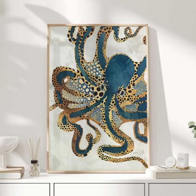 Octopus Wall Art, Japanese Octopus, Print, Poster, Japandi, Art - image 1