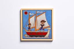 Fishermen Greek Art Ceramic Tile Lake House Wall Fishing Boat Decor Seaman Gift Turquoise Painting For Him Nautical - thumbnail 1