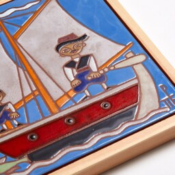 Fishermen Greek Art Ceramic Tile Lake House Wall Fishing Boat Decor Seaman Gift Turquoise Painting For Him Nautical - thumbnail 2