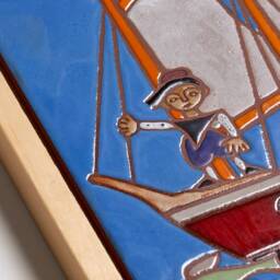Fishermen Greek Art Ceramic Tile Lake House Wall Fishing Boat Decor Seaman Gift Turquoise Painting For Him Nautical - thumbnail 3