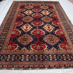 7x10 Kazak Area Rug, Geometric Design Floral Afghan Fine Quality Handmade Soft Wool Oriental Turkmen Bedroom, Living Room Rug - thumbnail 2