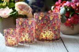 Painter's Meadow Glass Candle Holders, Multicolour Floral Cottage Tealight D??cor
