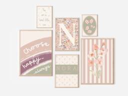 Set Of Girls Room Or Nursery Prints Including A Personalised Initial & Name Print. Gallery Wall - Prints Only, Unframed - thumbnail 1