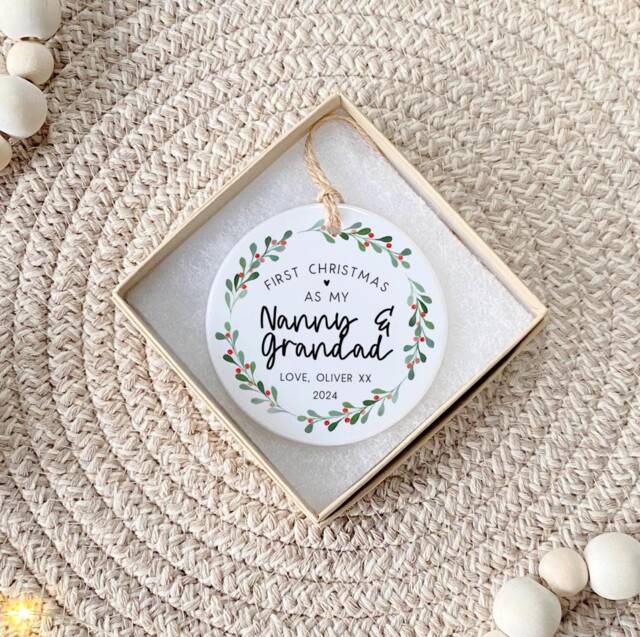 First Christmas As Grandparents Bauble, Personalised Grandparent Gifts, 1st My Nanny & Grandad, Grandchild - image 1
