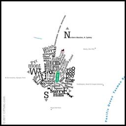 Sydney Map in Words & Symbols. Vinyl Wall Decal Tags Cloud - thumbnail 1
