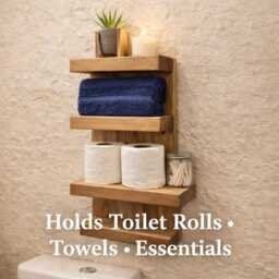 Rustic Bathroom Shelf Unit - Wooden Toilet Roll Holder Storage Farmhouse Wall Paper Small Bathroo - thumbnail 3