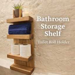 Rustic Bathroom Shelf Unit - Wooden Toilet Roll Holder Storage Farmhouse Wall Paper Small Bathroo - thumbnail 1