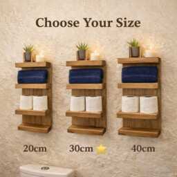 Rustic Bathroom Shelf Unit - Wooden Toilet Roll Holder Storage Farmhouse Wall Paper Small Bathroo - thumbnail 2