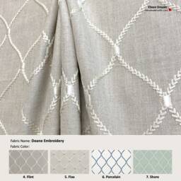 Deane Embroidery 7 Colors Lattice Ogee Ivory Embroidered Linen Blend Curtain, Valance Pleated, Lined Drapery Panel Offered As Upgrades - thumbnail 2