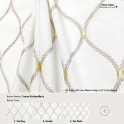 Deane Embroidery 7 Colors Lattice Ogee Ivory Embroidered Linen Blend Curtain, Valance Pleated, Lined Drapery Panel Offered As Upgrades - thumbnail 1