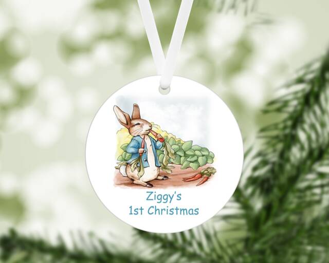 Personalised Rabbit Baby's First Christmas Bauble - Custom Name Decoration Xmas9956 - image 1