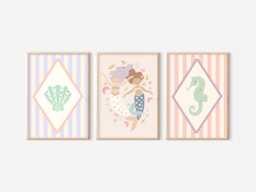 Bright Pastel Ocean, Mermaid & Shell Themed Prints For A Nursery, Little Girls Room Or Playroom. - Prints Only, Unframed - thumbnail 1