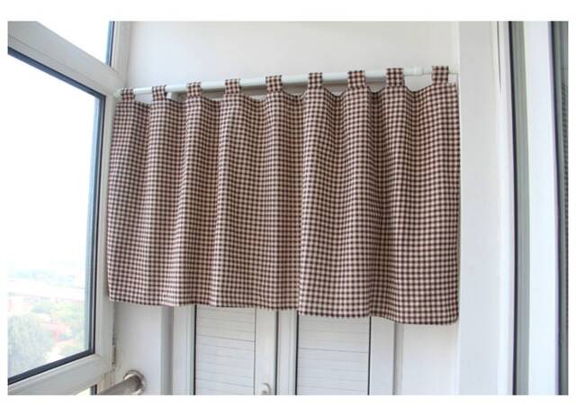 Cafe Curtain Window Valance/Window Treatment/Kitchen/Bathroom Shower Curtain/Kids Nursery Living Room Drape-Gingham Vichy Brown, Free Gift - image 1
