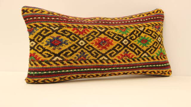 10x20 Kilim Pillow Lumbar, Turkish Mudcloth Pillow, Moroccan Boho Lumbar Cover, 4Yef-110 - image 1