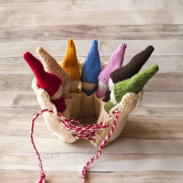 Waldorf Inspired Rainbow Gnomes Wool Knit Gnome Family in Roll-Up Pouch - image 1