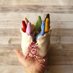 Waldorf Inspired Rainbow Gnomes Wool Knit Gnome Family in Roll-Up Pouch - thumbnail 2