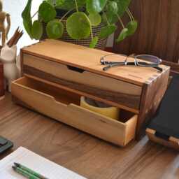 Solid Walnut Ash Desk Cabinet - Removable Drawers, Workspace Organizer - thumbnail 1