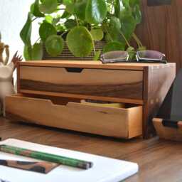 Solid Walnut Ash Desk Cabinet - Removable Drawers, Workspace Organizer - thumbnail 2