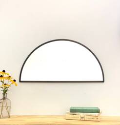 Half Circle Mirror Gray Border Handmade Wall Round Oval Modern Grey Metal Frame Flux Glass Etsy Tv Television Commercial