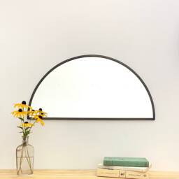 Half Circle Mirror Gray Border Handmade Wall Round Oval Modern Grey Metal Frame Flux Glass Etsy Tv Television Commercial - thumbnail 2