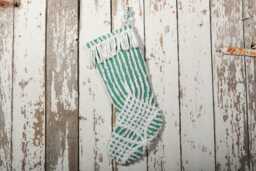 Fluffy Green & White Vintage Chenille Christmas Stocking With Matching Cuff - Wedding Ring, Flower