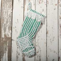 Fluffy Green & White Vintage Chenille Christmas Stocking With Matching Cuff - Wedding Ring, Flower - thumbnail 3