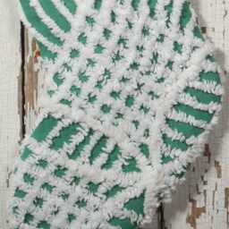 Fluffy Green & White Vintage Chenille Christmas Stocking With Matching Cuff - Wedding Ring, Flower - thumbnail 2