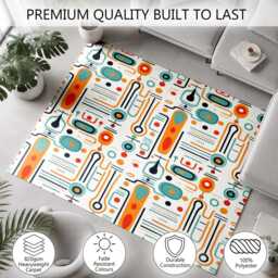 Cream Teal Orange Retro Atomic Pattern Rug Non-Slip Soft Area Carpet Bedroom Living Room Hallway Mat Decor - Made in UK - thumbnail 3