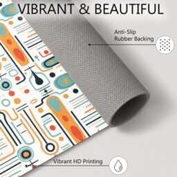 Cream Teal Orange Retro Atomic Pattern Rug Non-Slip Soft Area Carpet Bedroom Living Room Hallway Mat Decor - Made in UK - thumbnail 4